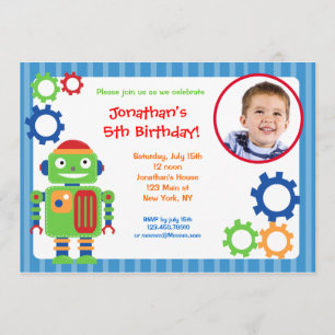 Robot Photo Birthday Invitations