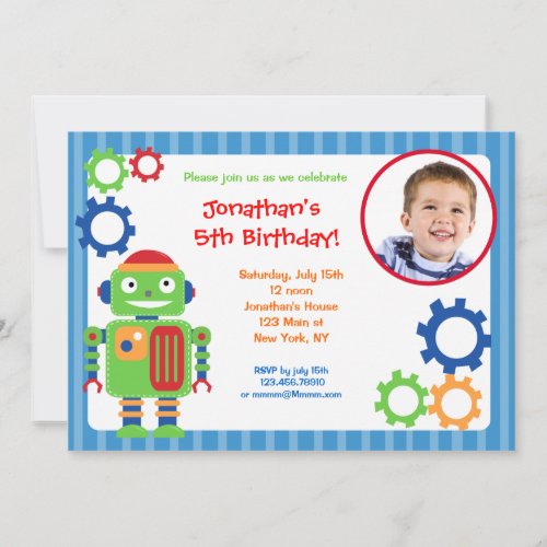 Robot Photo Birthday Invitations