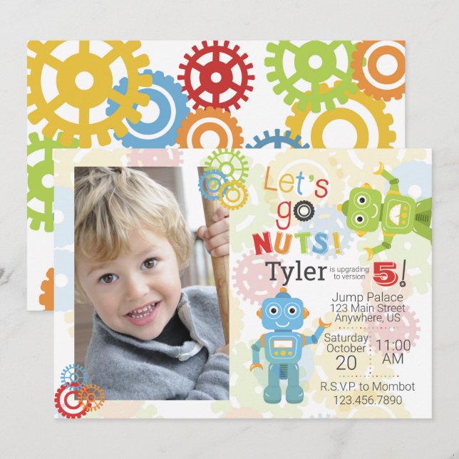 Robot Photo Birthday Invitations Robot Party (Front/Back)