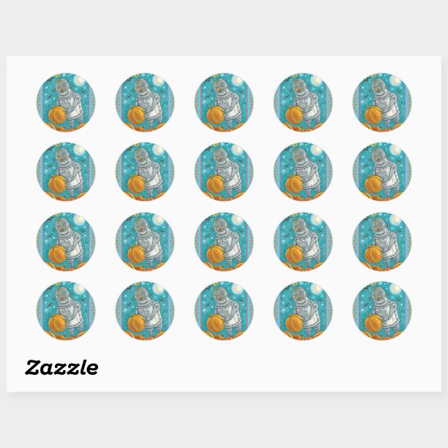 ROBOT PICKING PUMPKINS , HALLOWEEN MECHANICAL MAN CLASSIC ROUND STICKER (Sheet)