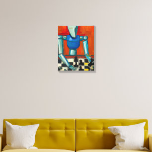 ROBOT PLAYING CHESS COLORFUL AI CHESS PLAYER CANVAS PHOTO TILE