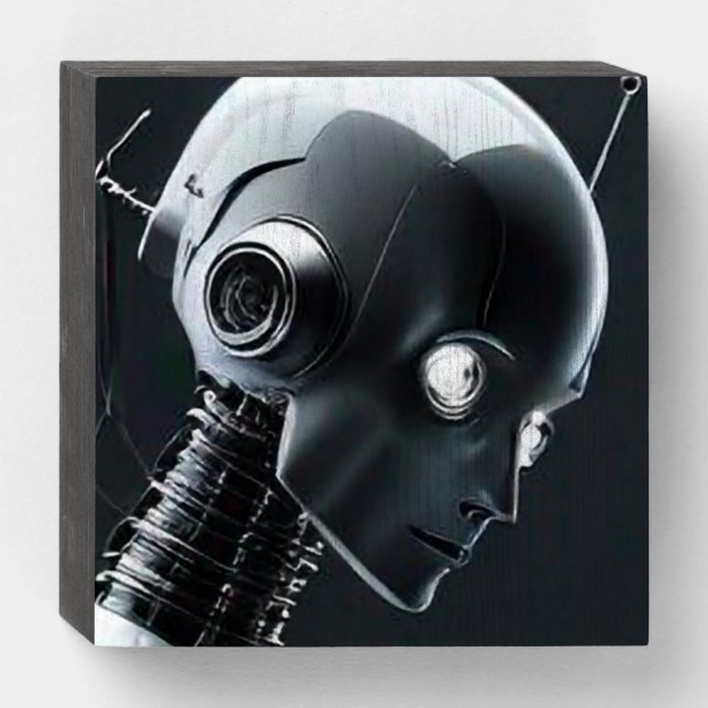Robot portrait on a  wooden box sign (Front Horizontal)