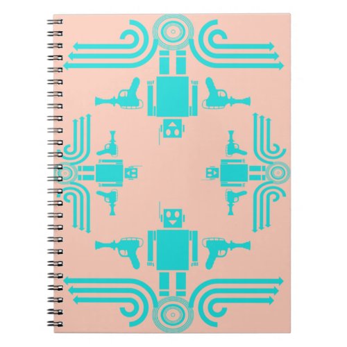 Robot Ray Guns Robots Peach Aqua Retro Notebook