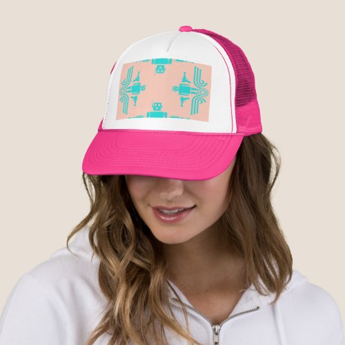 Robot Ray Guns Robots Peach Aqua Retro Trucker Hat