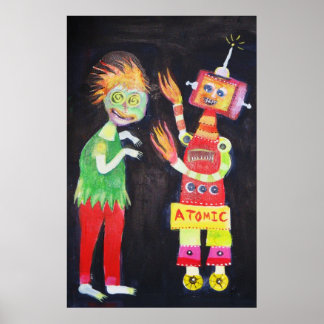 Robot Retro Vintage pop art Poster