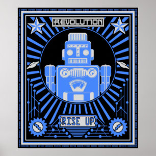 Robot Revolution Blue Poster