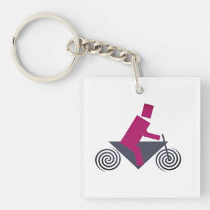 Robot, Riding, Bike Keychain
