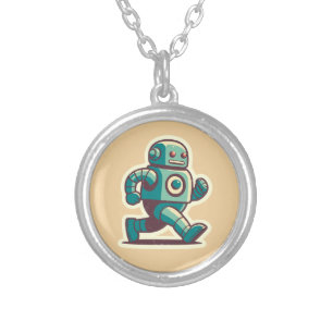 Robot Runner Silver Plated Necklace