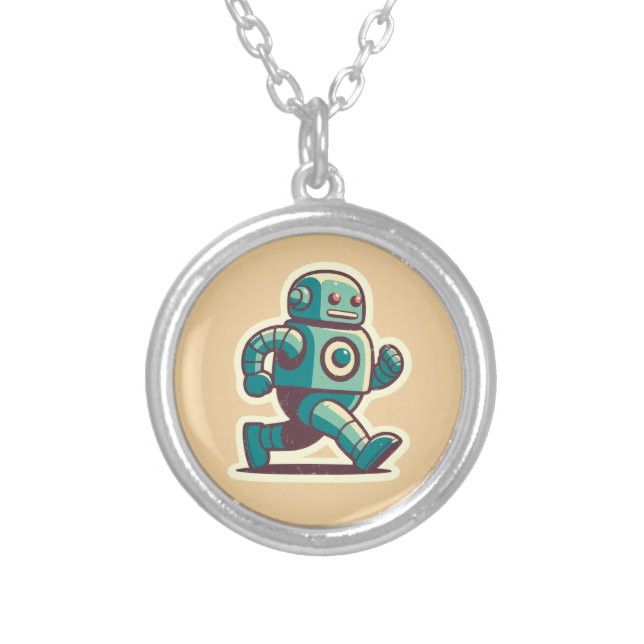 Robot Runner Silver Plated Necklace (Front)