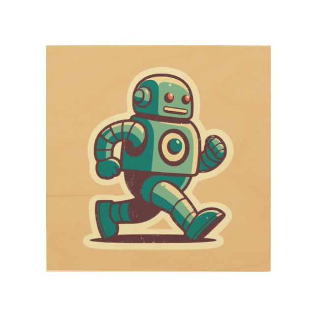 Robot Runner Wood Wall Art (Front)