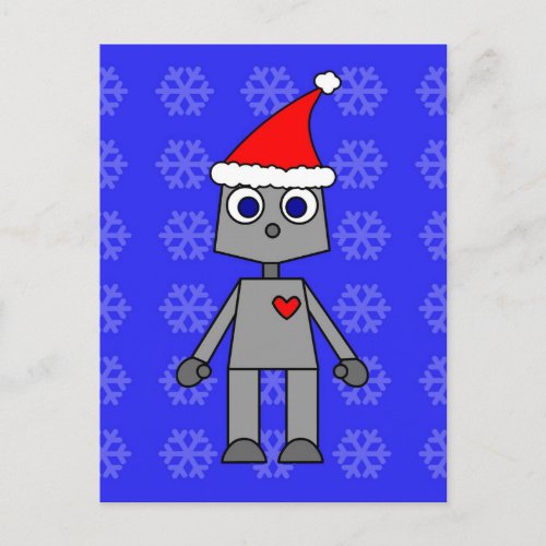 Robot Santa Blue Snowflake Background Holiday Postcard