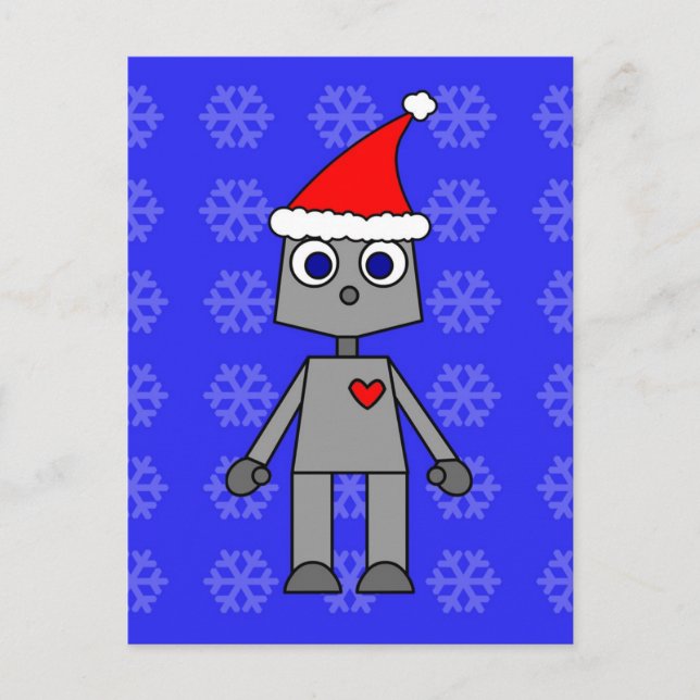 Robot Santa Blue Snowflake Background Holiday Postcard (Front)