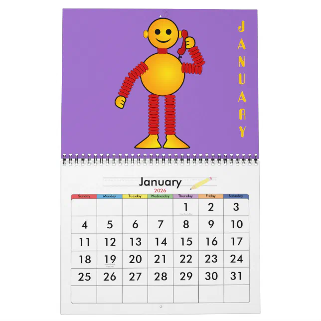 Robot scifi cartoon fun science fiction calendar Zazzle