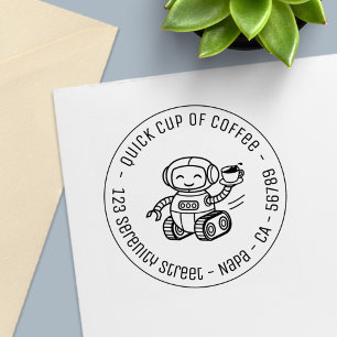Robot Serving Coffee Business Round Address Self-inking Stamp