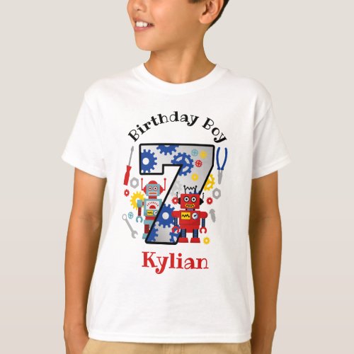 Robot Seventh birthday toddler tshirts
