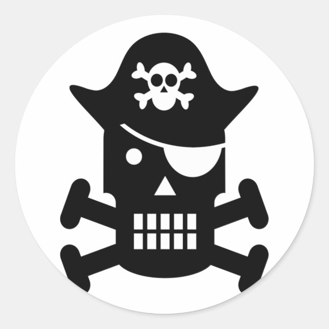 Robot Skull & Crossbones Pirate Classic Round Sticker (Front)