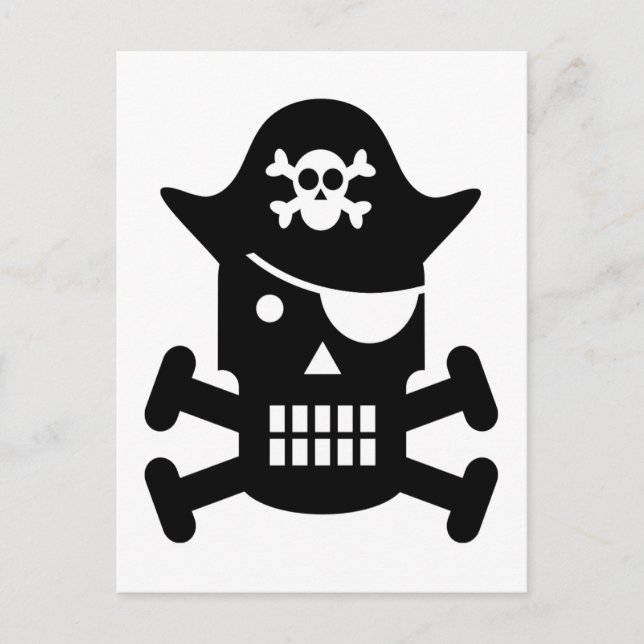 Robot Skull & Crossbones Pirate Silhouette Postcard (Front)