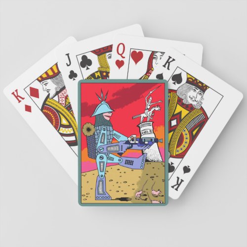 robot soldier playing cards
