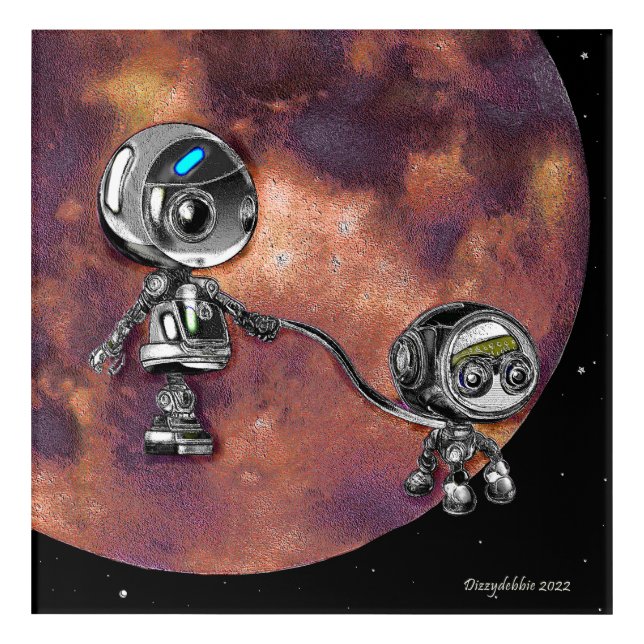 Robot Space Walk Acrylic Print (Front)