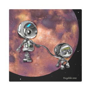 Robot Space Walk  Metal Print