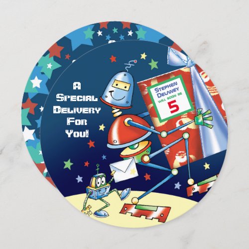 Robot Special Delivery Boys 5th Birthday Party Invitation