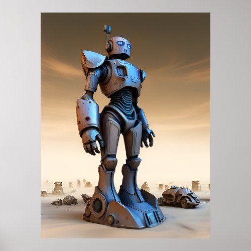 Robot Statue in Deserted Wasteland AI  Poster