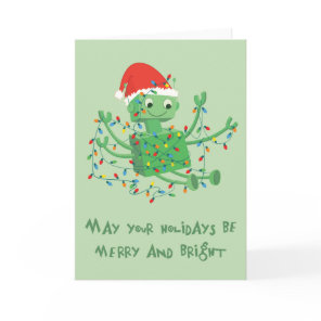 Robot Tangled up in Christmas Lights Holiday Card