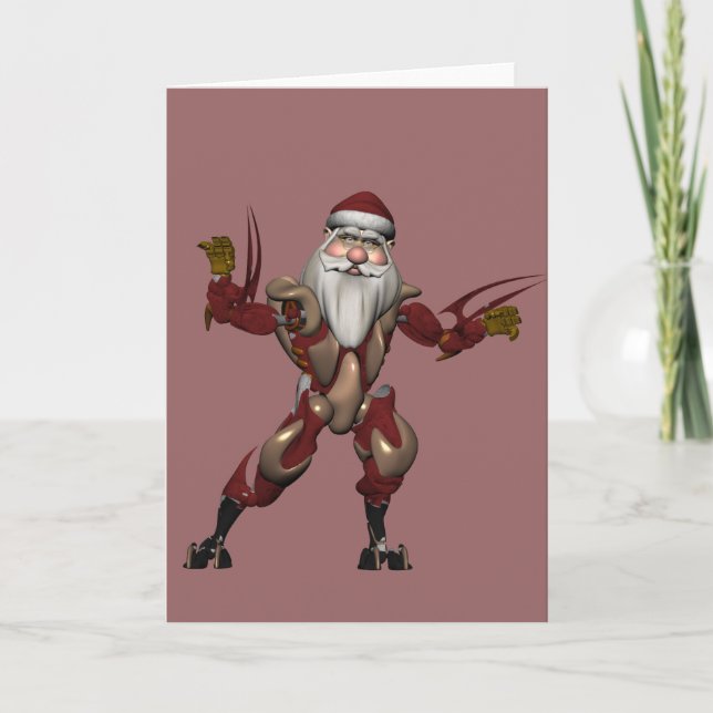 Robot Tech Mech Santa Holiday Card (Front)