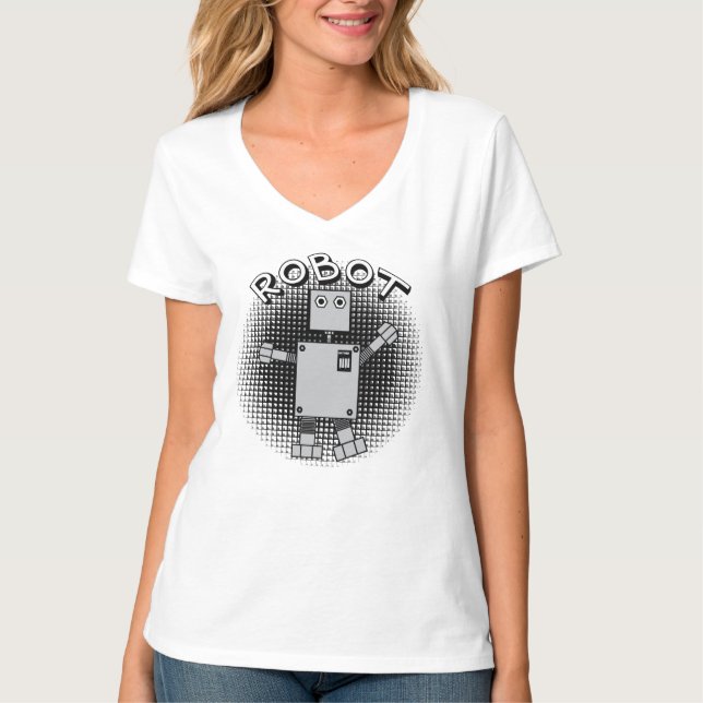 Robot Text Patterned Background T-Shirt (Front)