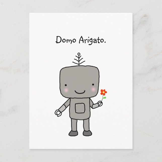 Robot Thank you Domo Arigato Cute Funny Geek Postcard (Front)