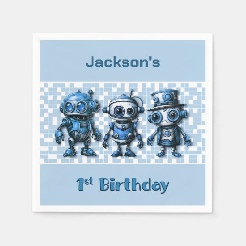 Robot Theme 1st Birthday Party Napkins