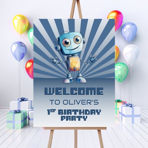 Robot Theme 1st Birthday Welcome Sign