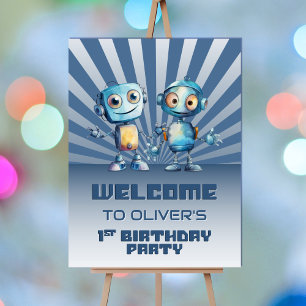 Robot Theme 1st Birthday Welcome Sign