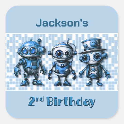 Robot Theme 2nd Birthday Invitation Envelope Seals