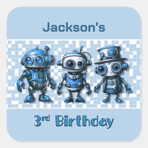 Robot Theme 3rd Birthday Invitation Envelope Seals