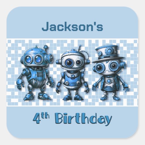 Robot Theme 4th Birthday Invitation Envelope Seals