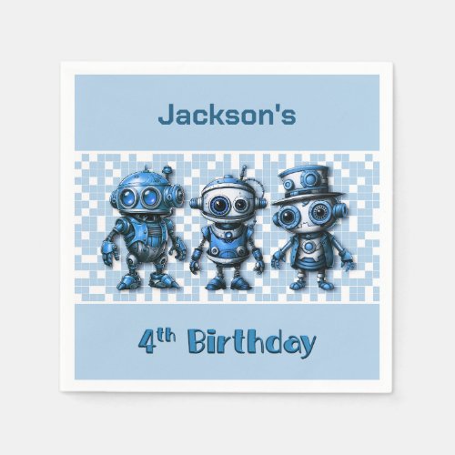 Robot Theme 4th Birthday Party Napkins