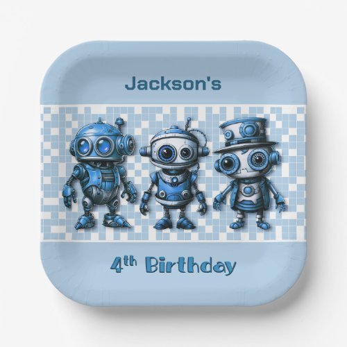 Robot Theme 4th Birthday Party Plates
