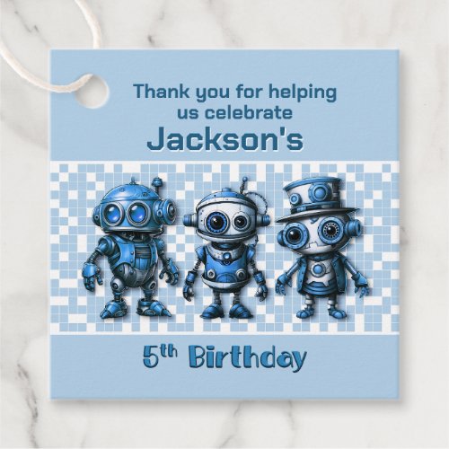 Robot Theme 5th Birthday Thank You Favor Tags
