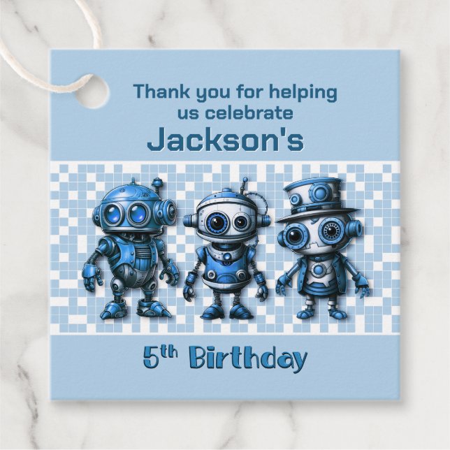 Robot Theme 5th Birthday Thank You Favor Tags (Front)