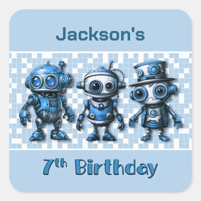 Robot Theme 7th Birthday Invitation Envelope Seals (Front)