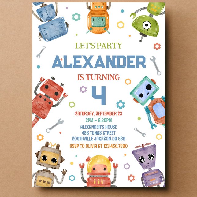 Robot Theme Boy Birthday Invitation (Creator Uploaded)