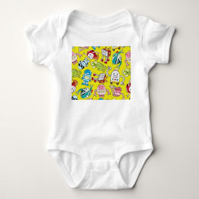 Robot Theme: Colorful Seamless Pattern. Baby Bodysuit (Front)