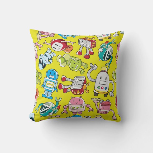 Robot Theme: Colorful Seamless Pattern. Throw Pillow (Front)