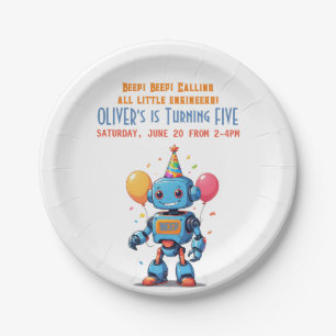 robot theme with balloons watercolor paper plates