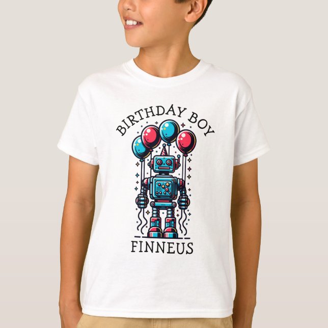 Robot Themed Birthday Boy T-Shirt (Front)