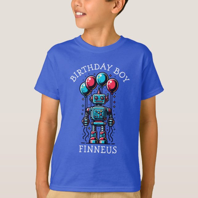 Robot Themed Birthday Boy T-Shirt (Front)