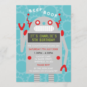 Robot themed birthday party invitation