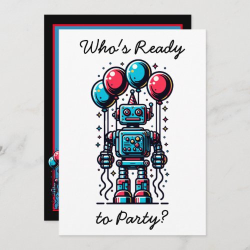 Robot Themed Boys Birthday Invitation