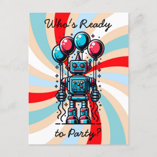 Robot Themed Boy's Birthday Postcard